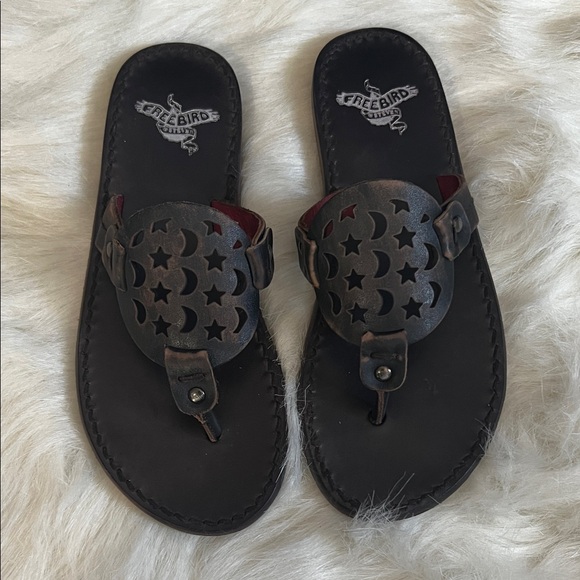 Freebird Charcoal Leather Sandals with Celestial Cutouts - Picture 1 of 3